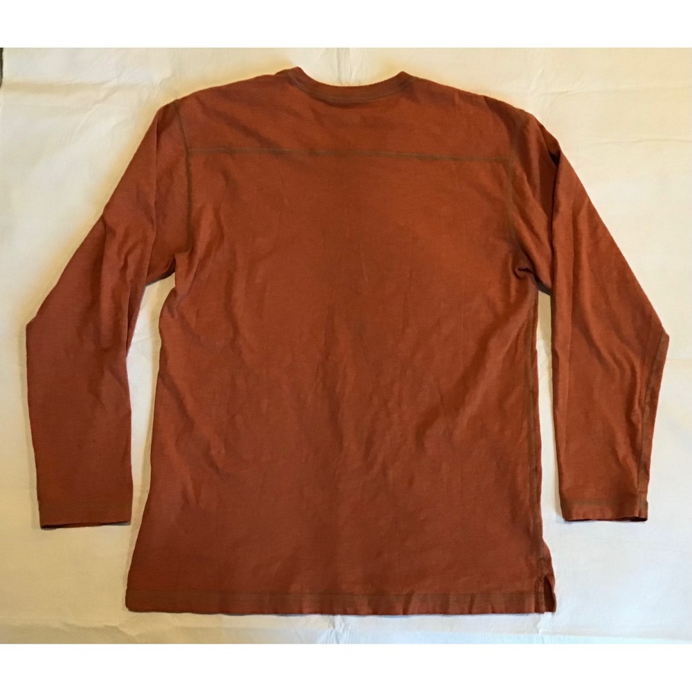 Orvis Mens Long Sleeve V-Neck T-Shirt Burnt Orange Rust Cotton Blend Size M - Picture 3 of 3